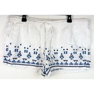 Vineyard Vines 100% Linen White Navy Embroidered Shorts Nautical Preppy, Large